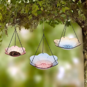 Hanging Glass Birdbath - Flower Shape