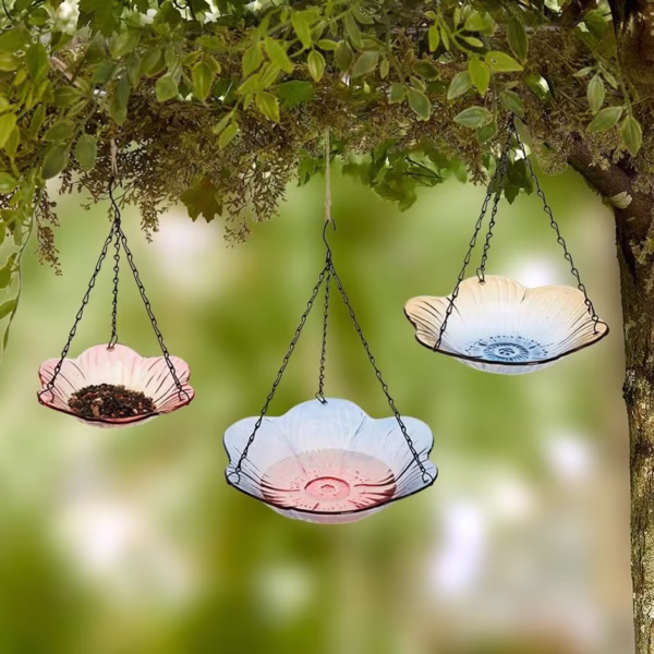Hanging Glass Birdbath - Flower Shape