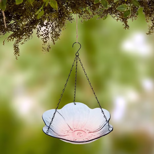 Hanging Glass Birdbath - Flower Shape - Image 3